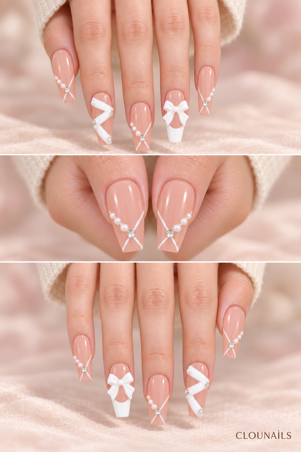 Taşlı-Charmlı Balerin Uzun Press-On Takma Tırnak Seti (CN1514)