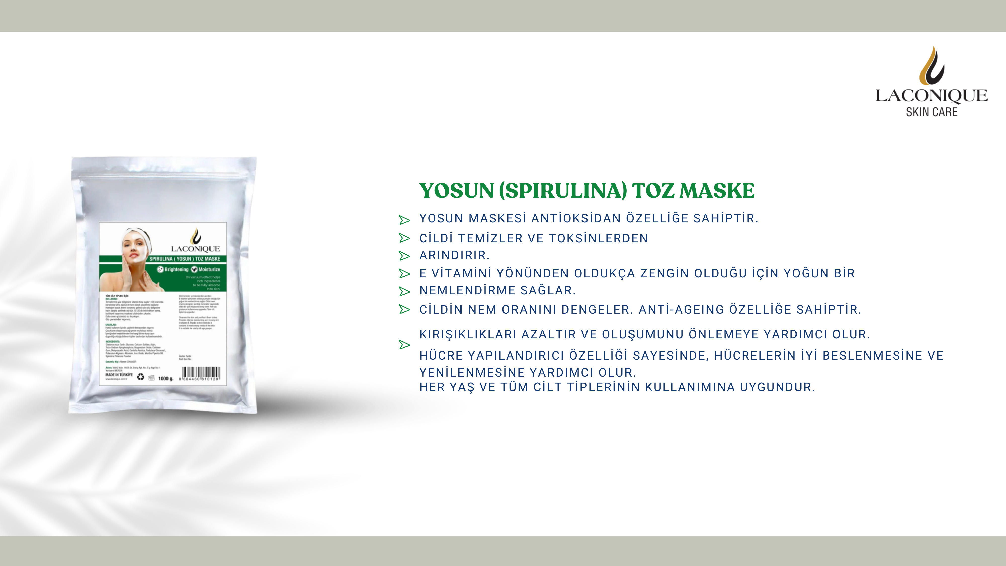 Laconique Saf Deniz Yosunu Besleyici Alg Toz Maske (Spirulina / Algae)